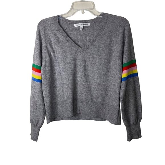 Cupcakes Cashmere Womens Sweater Size XS Gray Hazel Rainbow Boxy V Neck - Picture 5 of 8